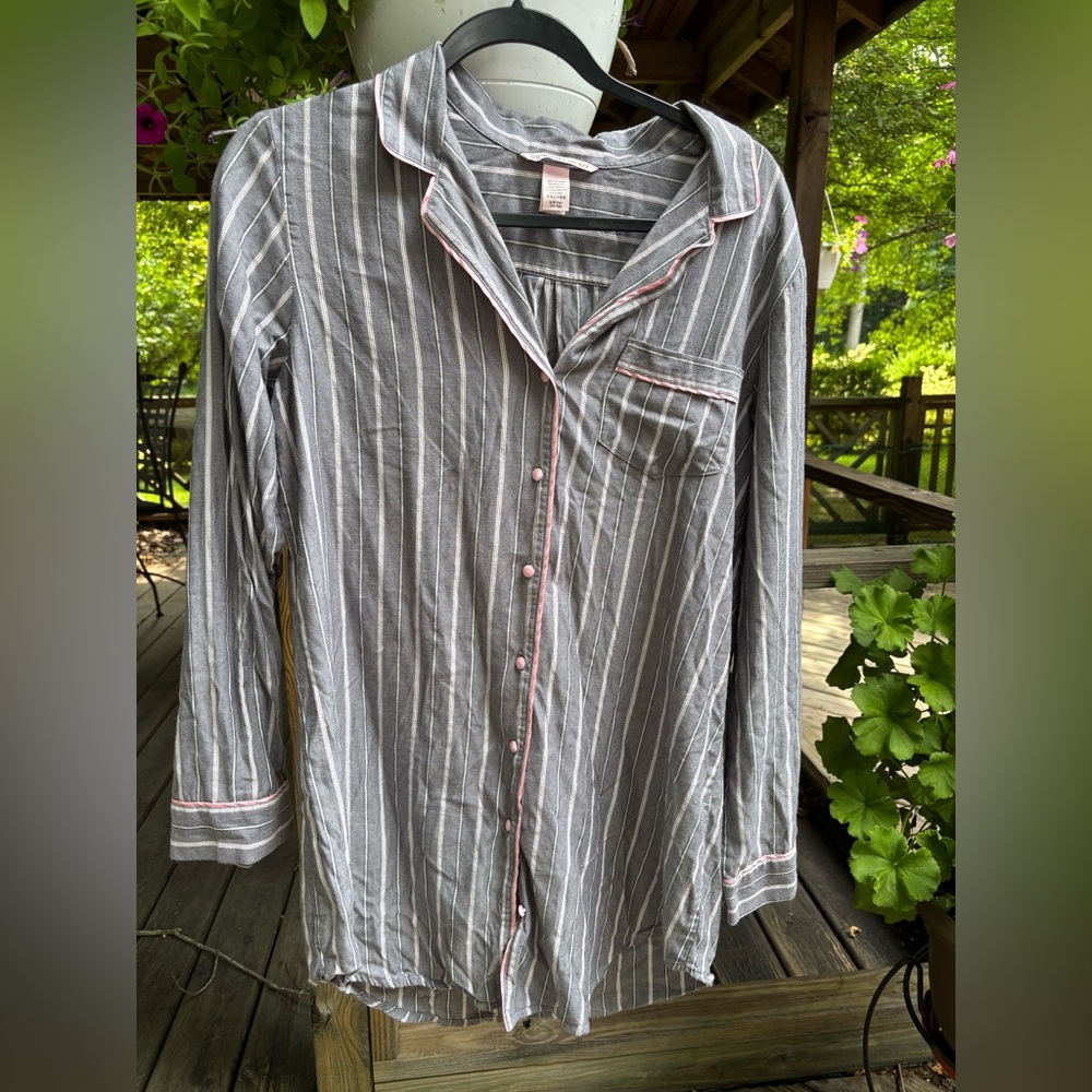 Victoria's Secret Gray and White Striped Night Shirt